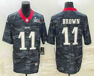 Mens Philadelphia Eagles #11 AJ Brown Camo Super Bowl LVII Patch Limited Stitched Jersey